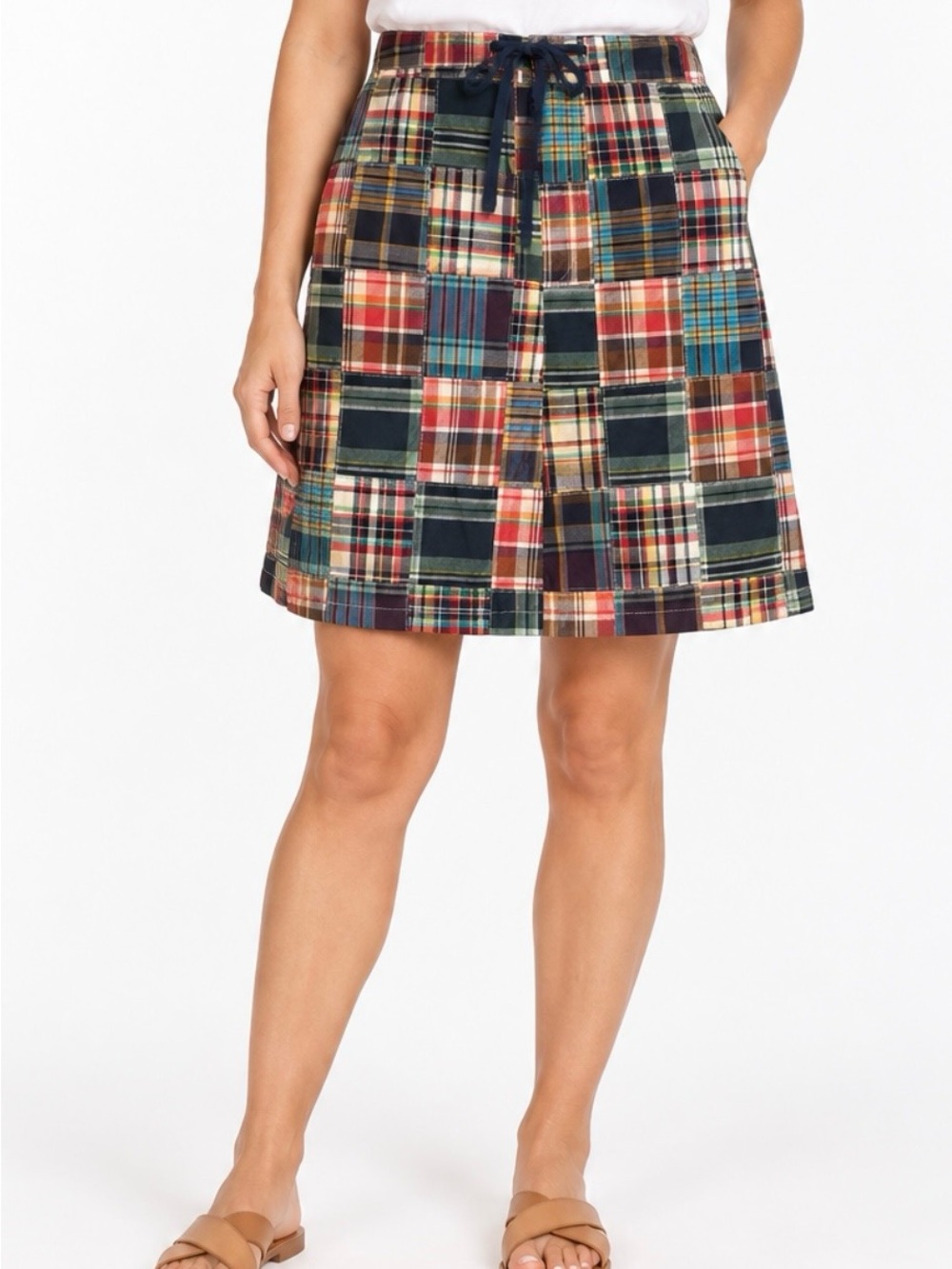 NorthStyle Patchwork Madras Plaid Skort Women’s Small 100% Cotton Drawstring